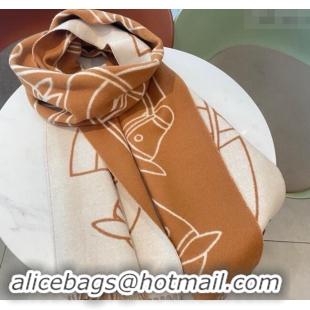 Well Crafted Hermes Entrelaces Equestres Cashmere Long Scarf 40x195cm 1078 Brown 2024