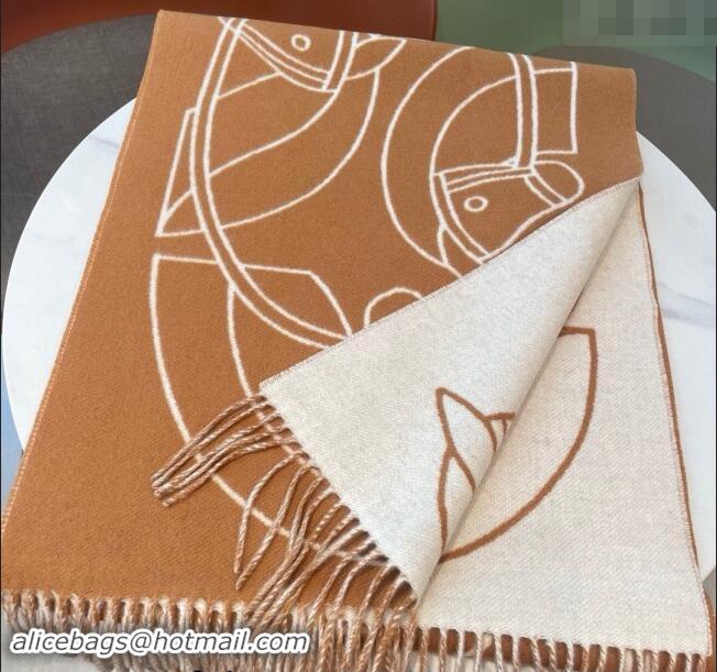 Well Crafted Hermes Entrelaces Equestres Cashmere Long Scarf 40x195cm 1078 Brown 2024