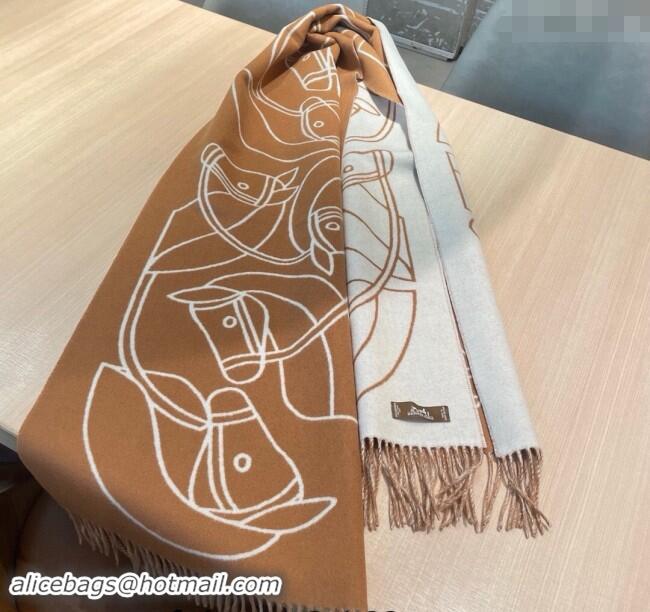 Well Crafted Hermes Entrelaces Equestres Cashmere Long Scarf 40x195cm 1078 Brown 2024