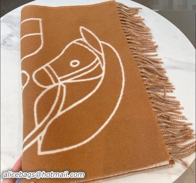 Well Crafted Hermes Entrelaces Equestres Cashmere Long Scarf 40x195cm 1078 Brown 2024