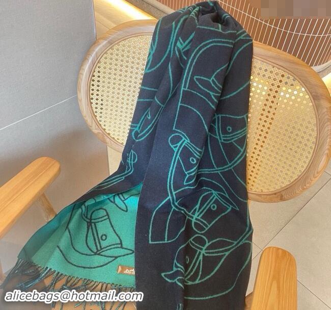 Luxurious Hermes Entrelaces Equestres Cashmere Long Scarf 40x195cm 1078 Black 2024