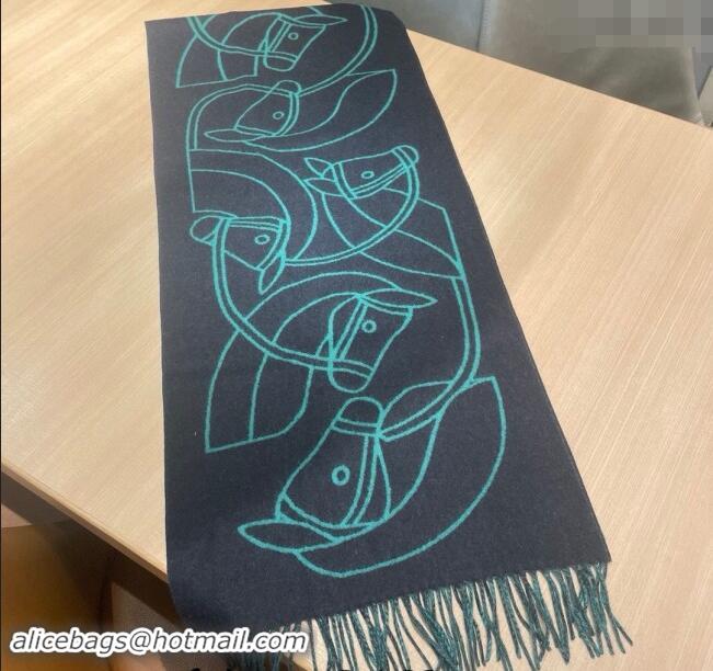 Luxurious Hermes Entrelaces Equestres Cashmere Long Scarf 40x195cm 1078 Black 2024