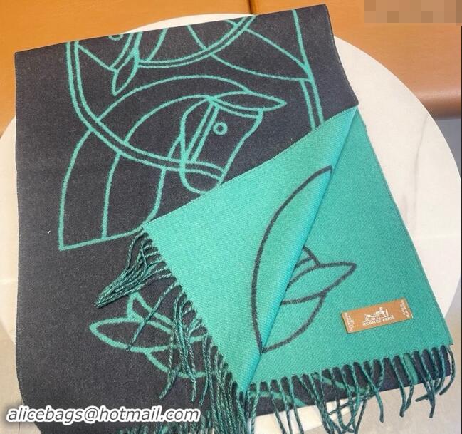 Luxurious Hermes Entrelaces Equestres Cashmere Long Scarf 40x195cm 1078 Black 2024