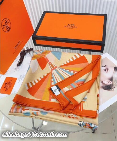 Top Quality Hermes Haute Parure Cashmere Shawl Scarf 135cm 1086 Orange 2024