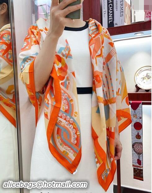 Top Quality Hermes Haute Parure Cashmere Shawl Scarf 135cm 1086 Orange 2024