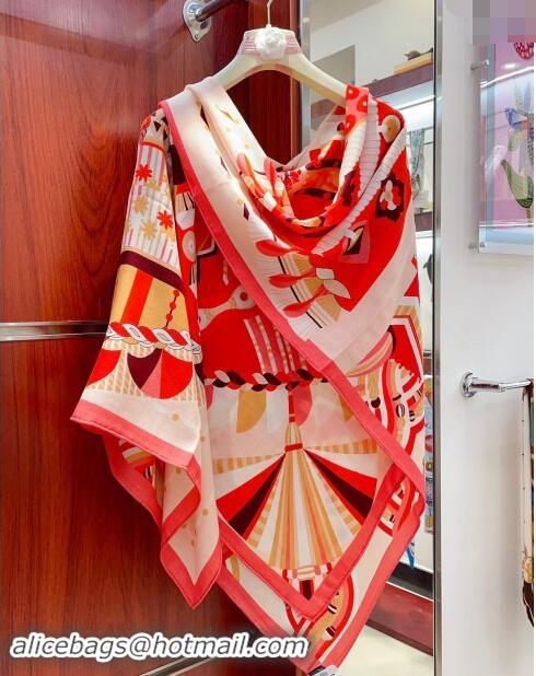 Well Crafted Hermes Haute Parure Cashmere Shawl Scarf 135cm 1086 Red 2024