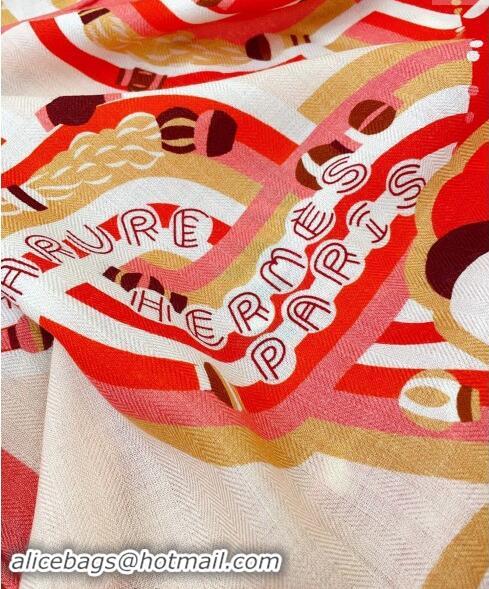 Well Crafted Hermes Haute Parure Cashmere Shawl Scarf 135cm 1086 Red 2024