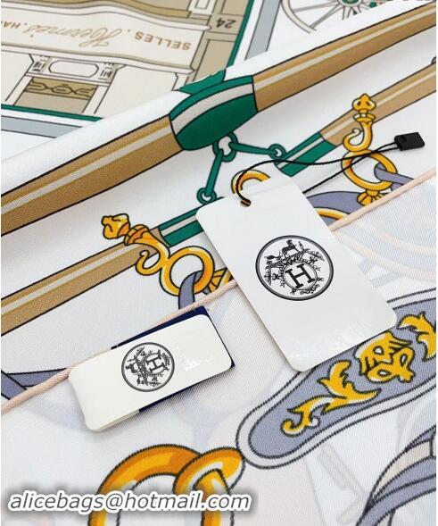 Traditional Discount Hermes Palonniers Silk Sqaure Scarf 90x90cm 1086 White 2024