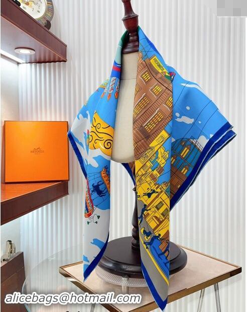 Fashion Discount Hermes Parade Silk Sqaure Scarf 90x90cm 1086 Blue 2024