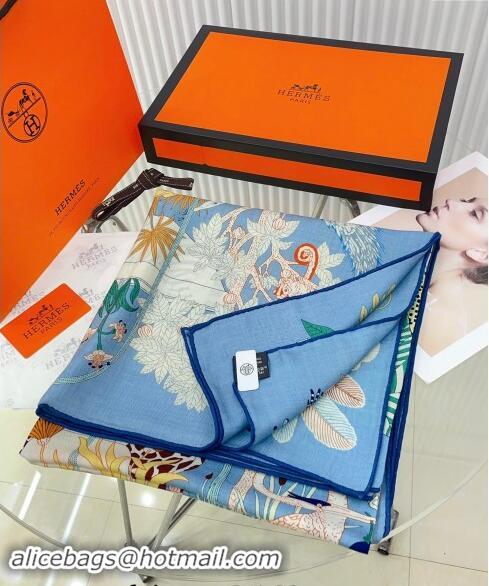 Super Quality Hermes Precious Paradise Cashmere Shawl Scarf 140cm H1087 Light Blue 2024