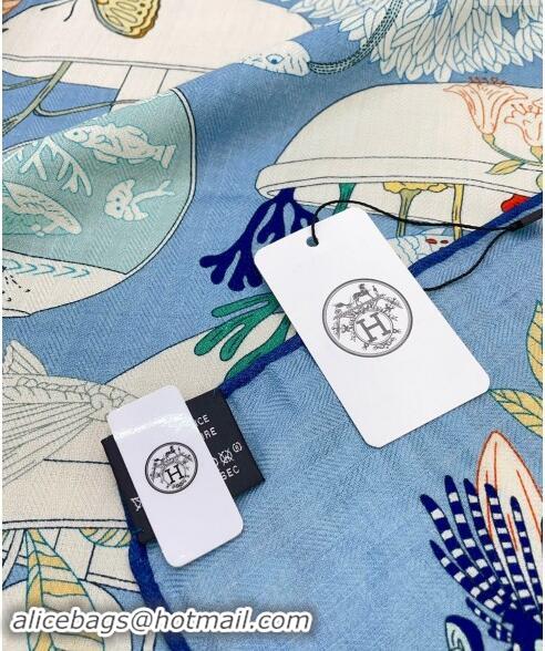 Super Quality Hermes Precious Paradise Cashmere Shawl Scarf 140cm H1087 Light Blue 2024