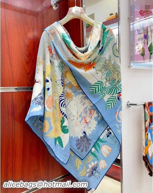 Super Quality Hermes Precious Paradise Cashmere Shawl Scarf 140cm H1087 Light Blue 2024