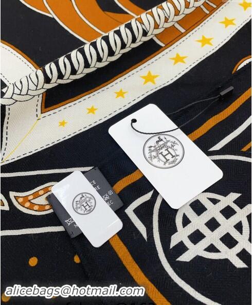 Good Taste Hermes Morning Walk Cashmere Shawl Scarf 140cm H1087 Black/Brown 2024