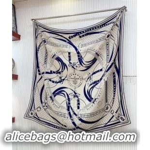 Best Price Hermes Morning Walk Cashmere Shawl Scarf 140cm H1088 White/Blue 2024