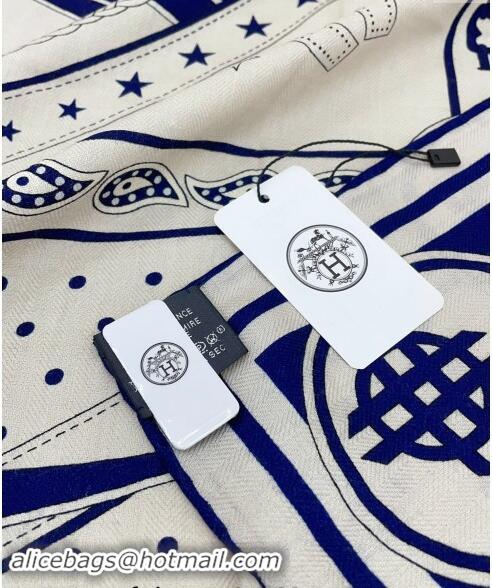 Best Price Hermes Morning Walk Cashmere Shawl Scarf 140cm H1088 White/Blue 2024