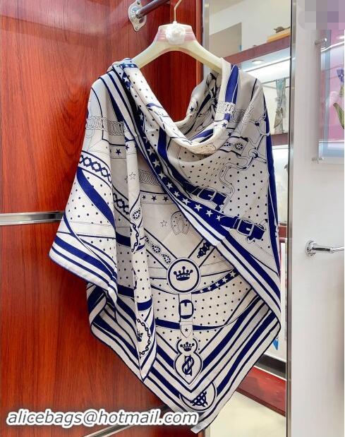 Best Price Hermes Morning Walk Cashmere Shawl Scarf 140cm H1088 White/Blue 2024