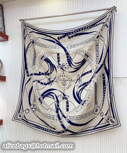 Best Price Hermes Morning Walk Cashmere Shawl Scarf 140cm H1088 White/Blue 2024