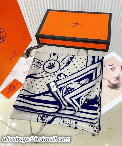 Best Price Hermes Morning Walk Cashmere Shawl Scarf 140cm H1088 White/Blue 2024