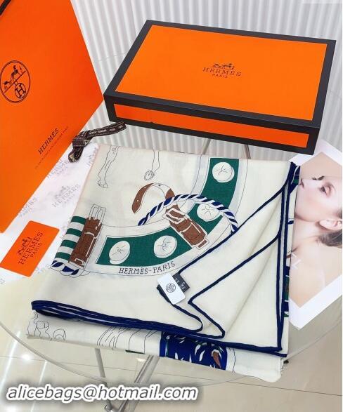 Top Quality Hermes Horse Ranch Cashmere Shawl Scarf 140cm H1088 Blue 2024