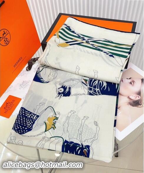 Top Quality Hermes Horse Ranch Cashmere Shawl Scarf 140cm H1088 Blue 2024