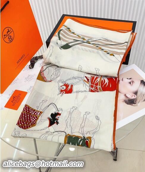 Good Looking Hermes Horse Ranch Cashmere Shawl Scarf 140cm H1088 Orange 2024