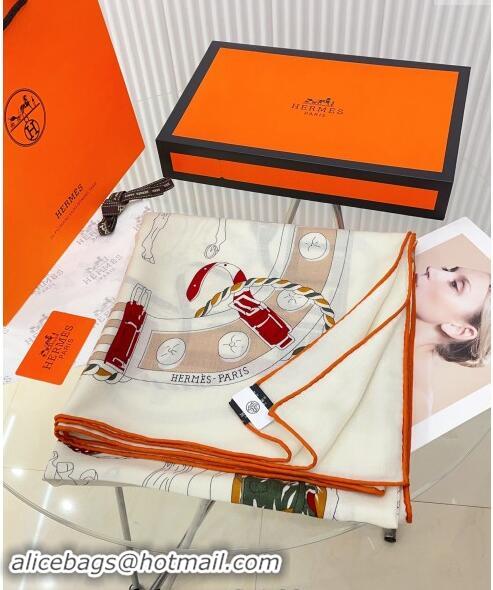 Good Looking Hermes Horse Ranch Cashmere Shawl Scarf 140cm H1088 Orange 2024