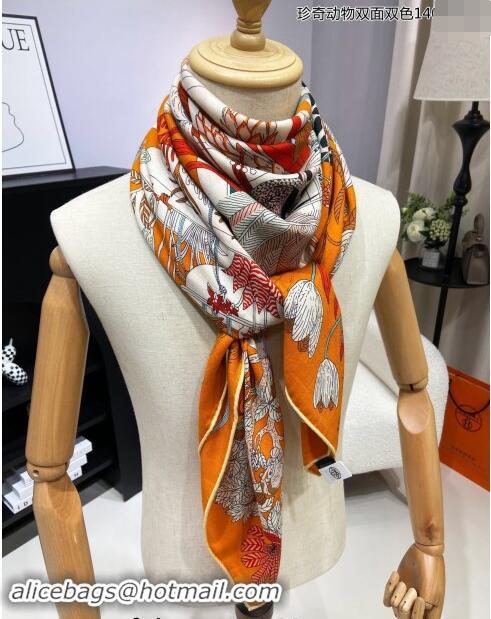 Famous Brand Hermes Precious Paradise Cashmere Shawl Scarf 140cm H1089 Orange 2024