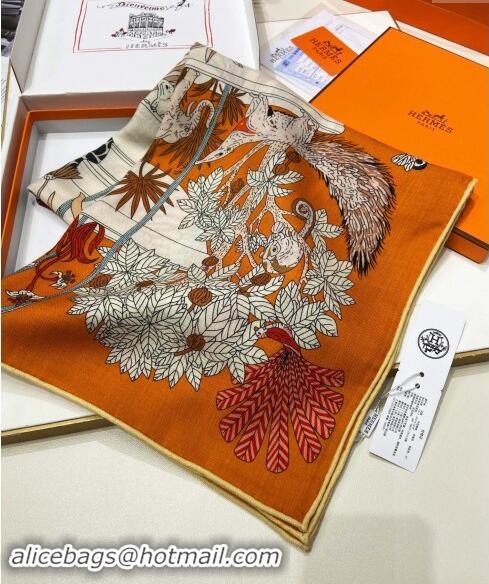 Famous Brand Hermes Precious Paradise Cashmere Shawl Scarf 140cm H1089 Orange 2024