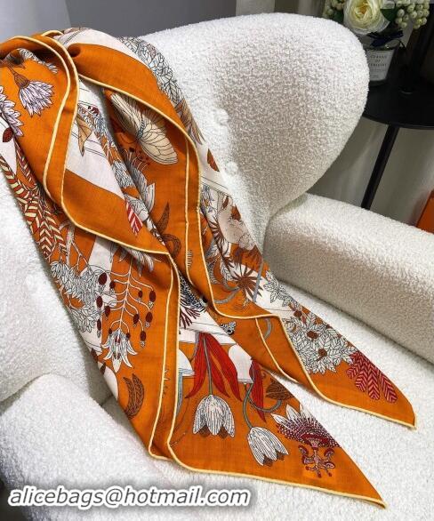 Famous Brand Hermes Precious Paradise Cashmere Shawl Scarf 140cm H1089 Orange 2024