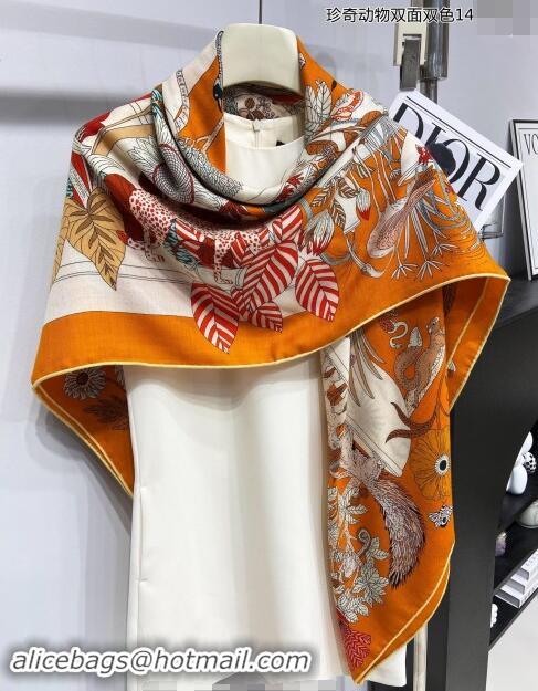 Famous Brand Hermes Precious Paradise Cashmere Shawl Scarf 140cm H1089 Orange 2024