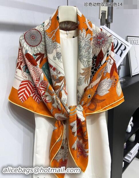 Famous Brand Hermes Precious Paradise Cashmere Shawl Scarf 140cm H1089 Orange 2024