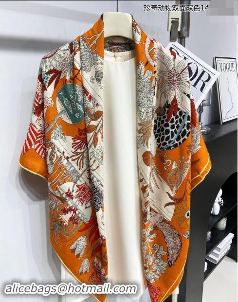 Famous Brand Hermes Precious Paradise Cashmere Shawl Scarf 140cm H1089 Orange 2024