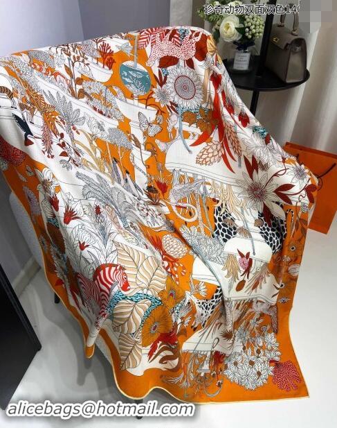 Famous Brand Hermes Precious Paradise Cashmere Shawl Scarf 140cm H1089 Orange 2024