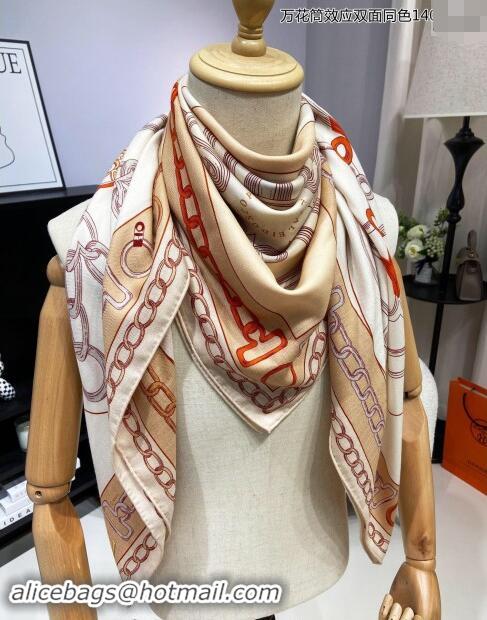 Free Shipping Hermes Effet Kaleidoscope Cashmere Silk Shawl 140cm H1090 Brown 2024