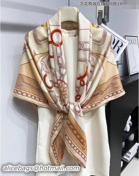 Free Shipping Hermes Effet Kaleidoscope Cashmere Silk Shawl 140cm H1090 Brown 2024