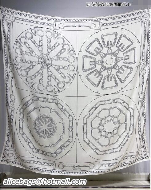 Super Quality Hermes Effet Kaleidoscope Cashmere Silk Shawl 140cm H1090 White 2024