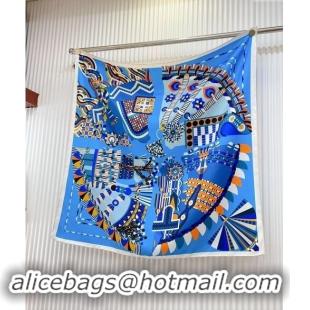 Shop Grade Hermes Haute Parure Silk Square Scarf 90x90cm H1091 Blue 2024