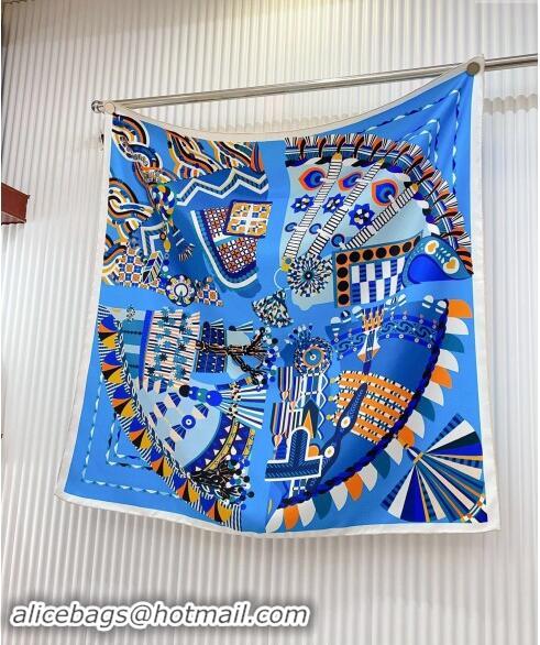 Shop Grade Hermes Haute Parure Silk Square Scarf 90x90cm H1091 Blue 2024