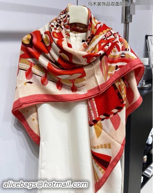 Trendy Design Hermes Haute Parure Cashmere Silk Shawl 140cm H1092 Red 2024