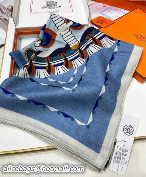 Cheapest Hermes Haute Parure Cashmere Silk Shawl 140cm H1092 Blue 2024