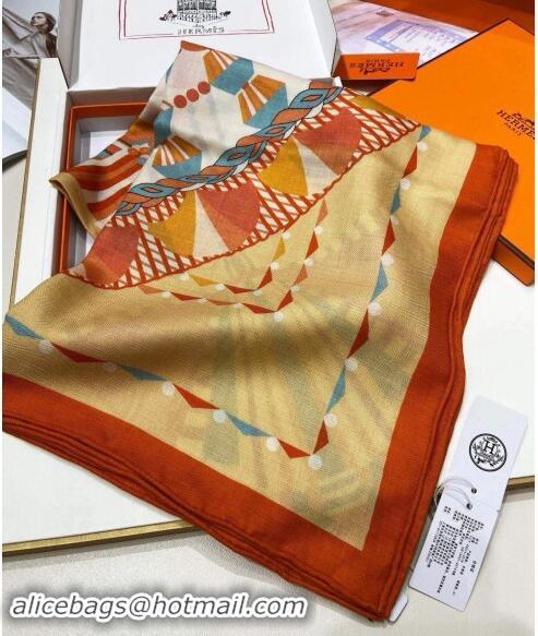 Cheap Price Hermes Haute Parure Cashmere Silk Shawl 140cm H1092 Orange 2024