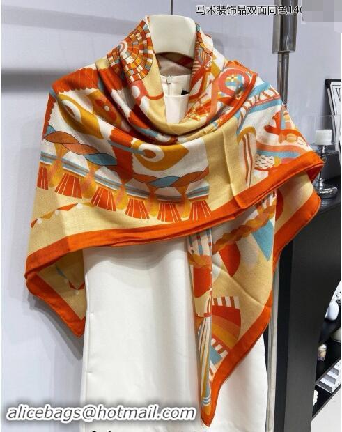 Cheap Price Hermes Haute Parure Cashmere Silk Shawl 140cm H1092 Orange 2024