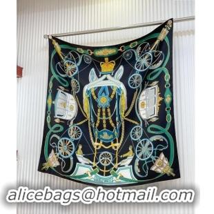 Promotional Hermes Stately Wheels Silk Square Scarf 90x90cm H1093 Black 2024