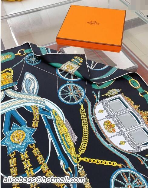 Promotional Hermes Stately Wheels Silk Square Scarf 90x90cm H1093 Black 2024