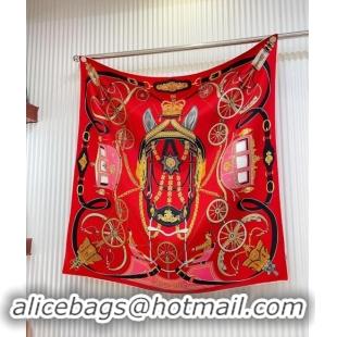 Best Product Hermes Stately Wheels Silk Square Scarf 90x90cm H1092 Red 2024