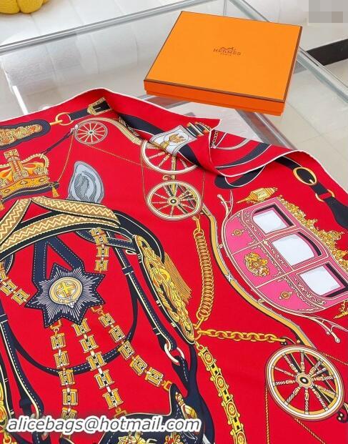 Best Product Hermes Stately Wheels Silk Square Scarf 90x90cm H1092 Red 2024