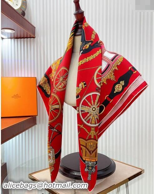 Best Product Hermes Stately Wheels Silk Square Scarf 90x90cm H1092 Red 2024