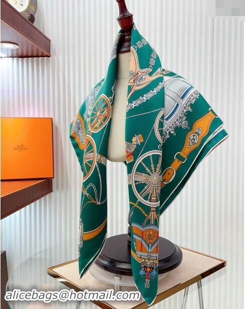 Discount Design Hermes Stately Wheels Silk Square Scarf 90x90cm H1092 Green 2024