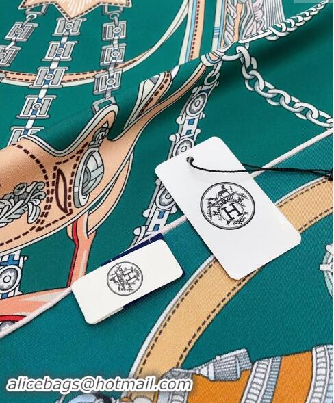 Discount Design Hermes Stately Wheels Silk Square Scarf 90x90cm H1092 Green 2024