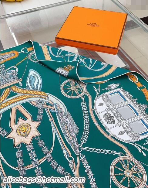 Discount Design Hermes Stately Wheels Silk Square Scarf 90x90cm H1092 Green 2024